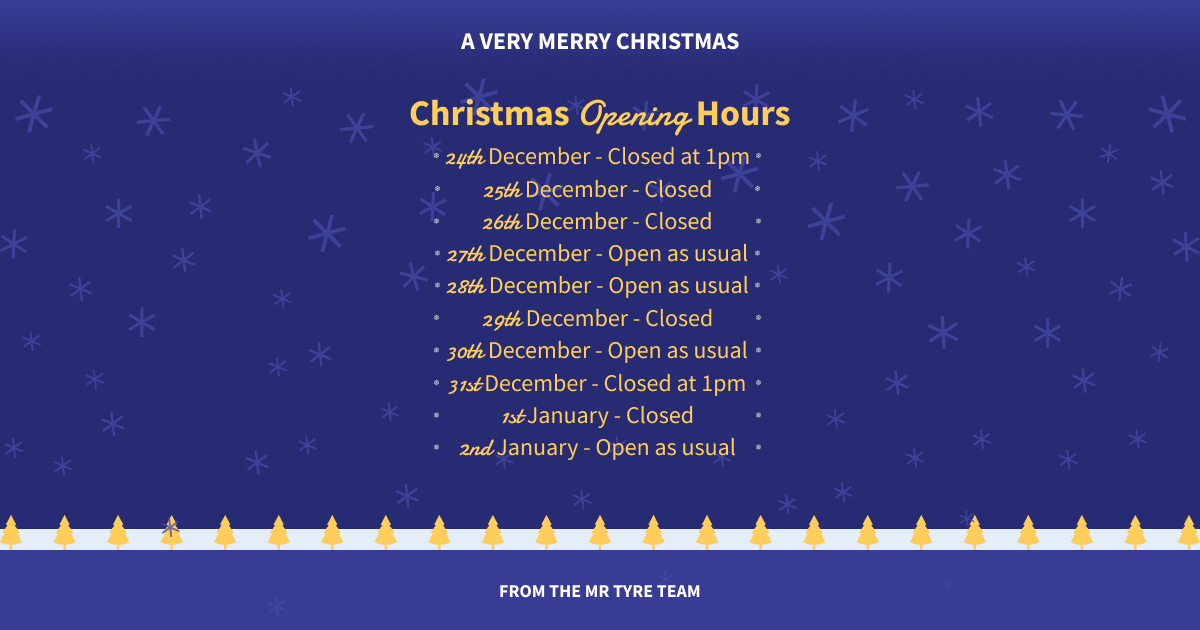 Mr Tyre Christmas opening hours 2024 graphic