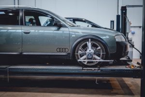 Car having wheel alignment carried out in Mr Tyre Congleton branch.